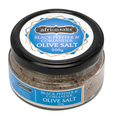 Olive Salt Crystals with Coriander & Black Peppercorns